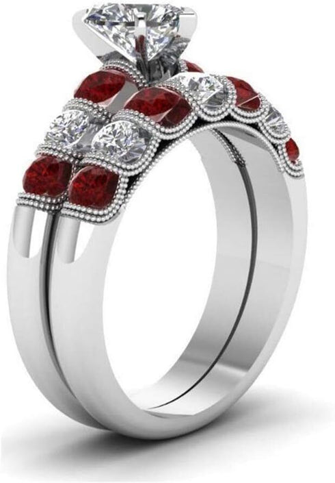Classic Red Heart Shape 14K White Gold Plated Cubic Zirconia Women's Ring
